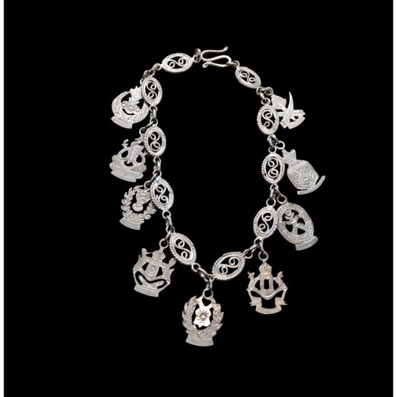 Vtg Malaya Malaysia Military Symbol Charm Bracelet Sterling Silver 11.3g 7" - Picture 2 of 9